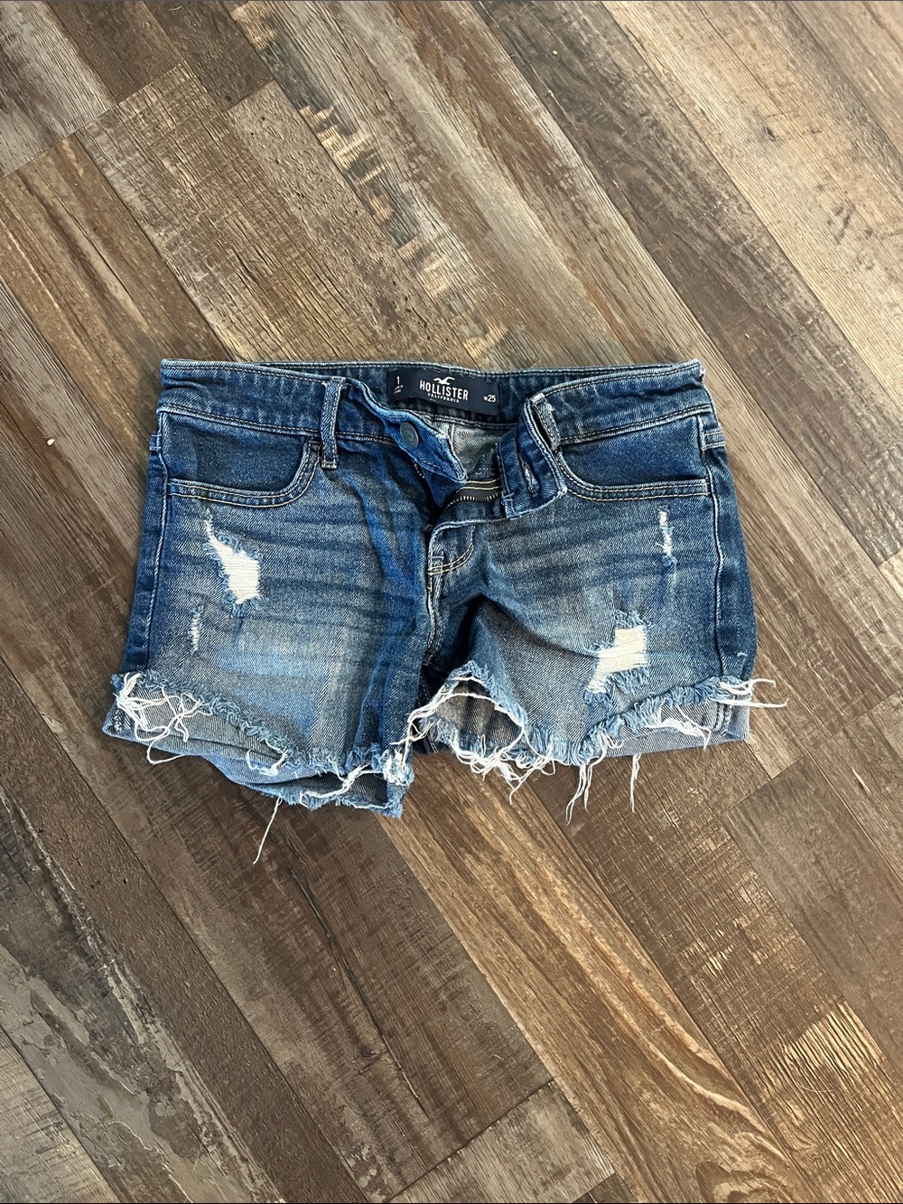 Hollister Distressed Dark Blue Denim Cutoff Shorts